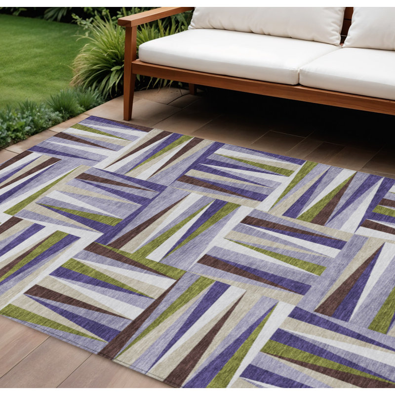 Tapis lavable 10 pi x 14 pi à motif géométrique lavande brun et vert