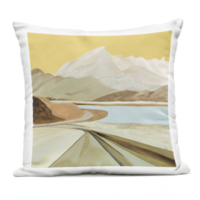 Coussin d'extérieur à imprimé montagne Retour Warm Mountain View, par Patricia Pinto, 18 x 7 x 18