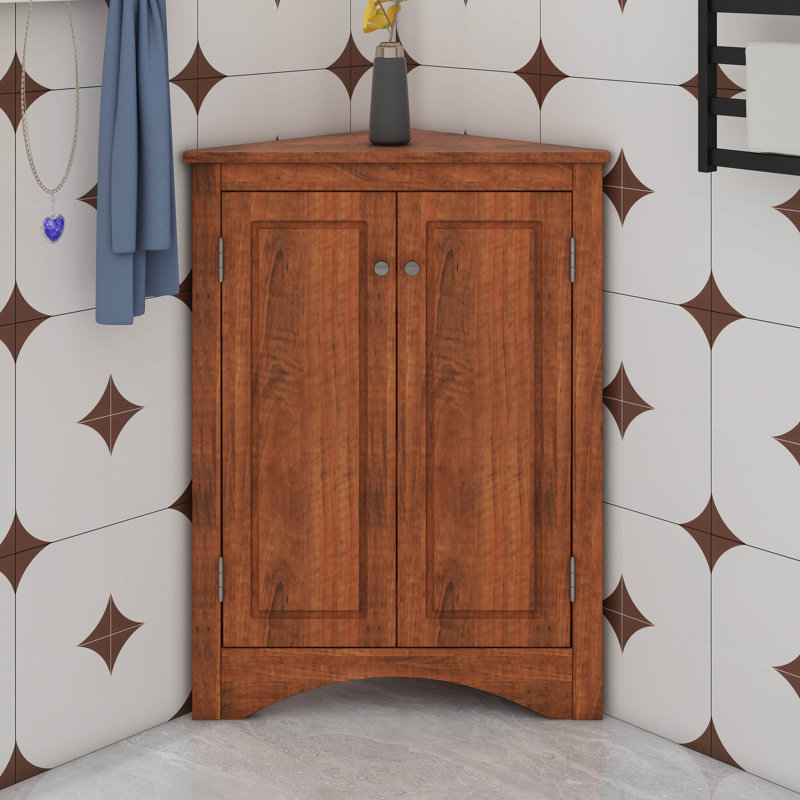 Armoire de coin triangulaire avec tablettes personnalisables et portes chics, Brun