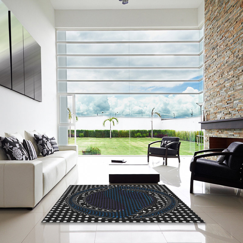 Tapis noir / bleu à pois, Carré 7 pi