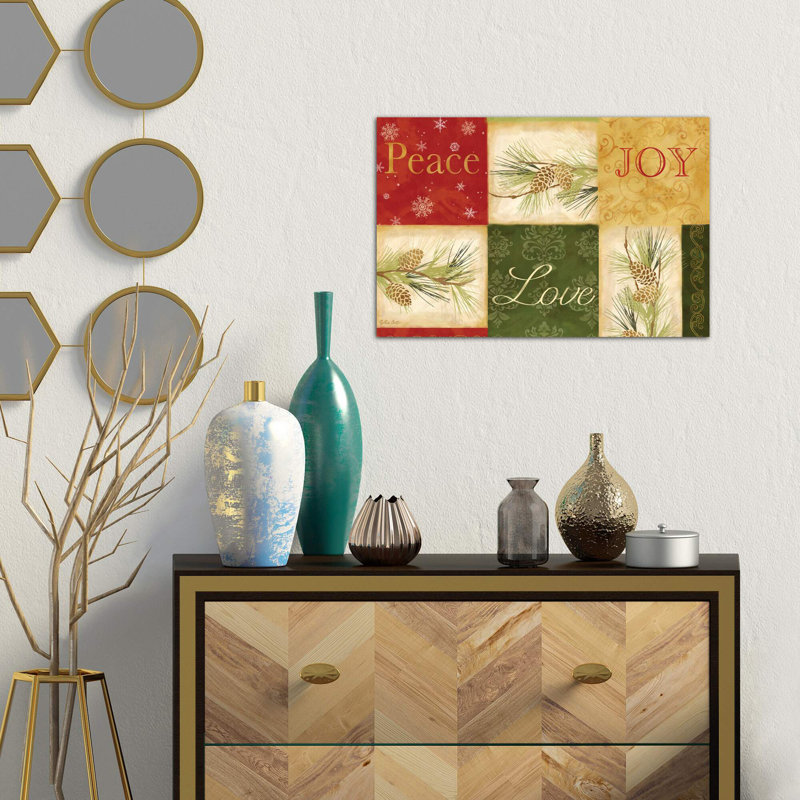 Peace Love Joy Pinecones by Cynthia Coulter - Wrapped Canvas Print, 66.04 cm H x 45.72 cm W x 1.91 cm D