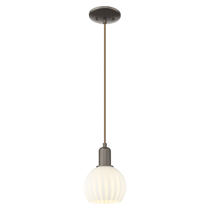 Arcadia - Blanc vénitien - Mini-luminaire suspendu à cordon 1 lumière 6 po, H 8,83 po x l 6 po x P 6 po