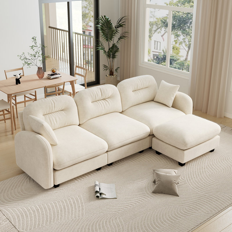 Canapé modulaire en L 107 po en chenille avec canapé, Beige