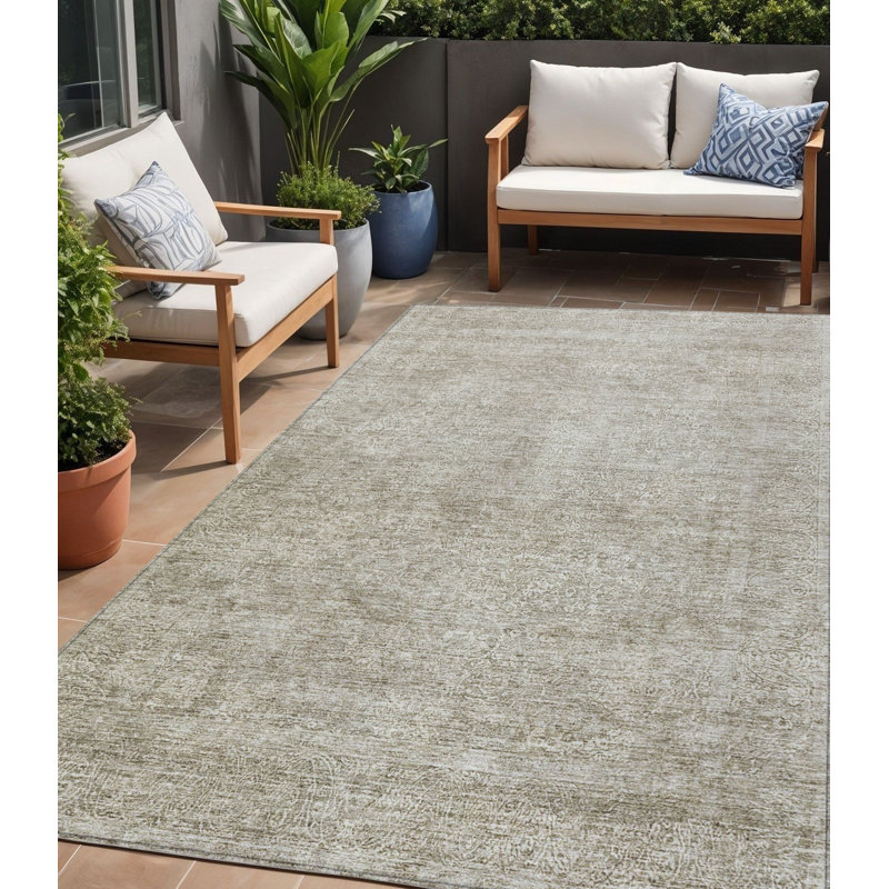 Tapis d'intérieur lavable à motif floral en lin et gris 5 pi x 8 pi