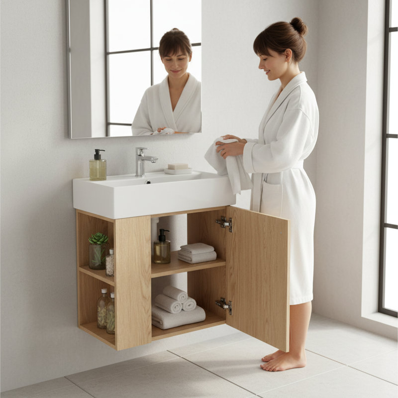 21.6" Space-Saving Floating Vanity | Ceramic Sink & Soft Close Door