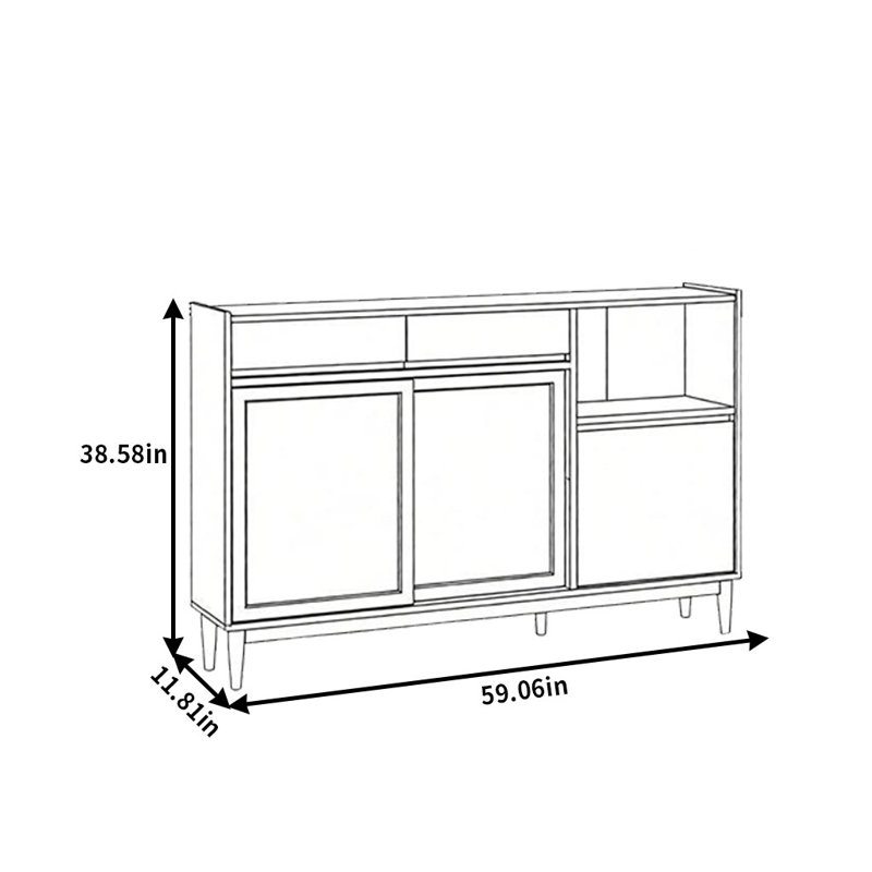 Buffet simple et petit, Burlywood, H 38,58 po x l 59,06 po x P 11,81 po