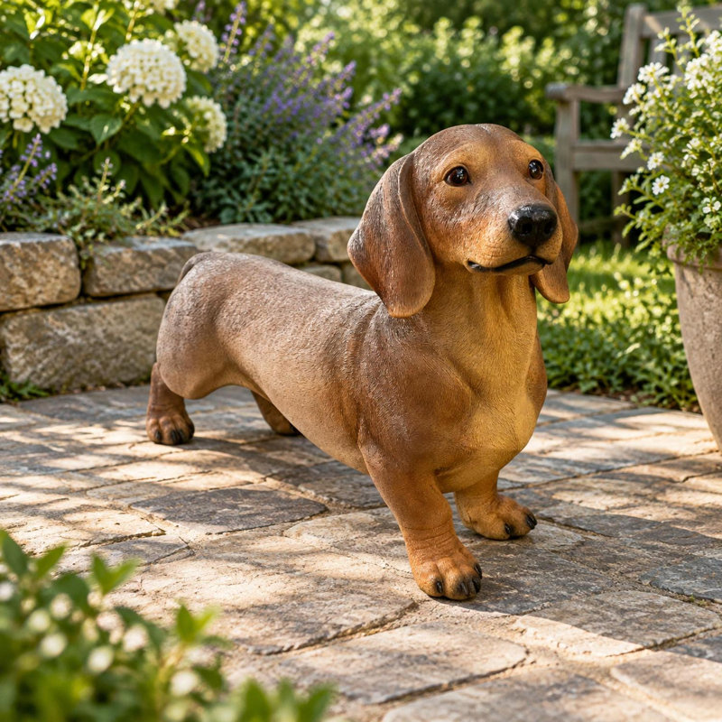 Resin Dachshund Garden Statue Life Size Wiener Dog Figurine