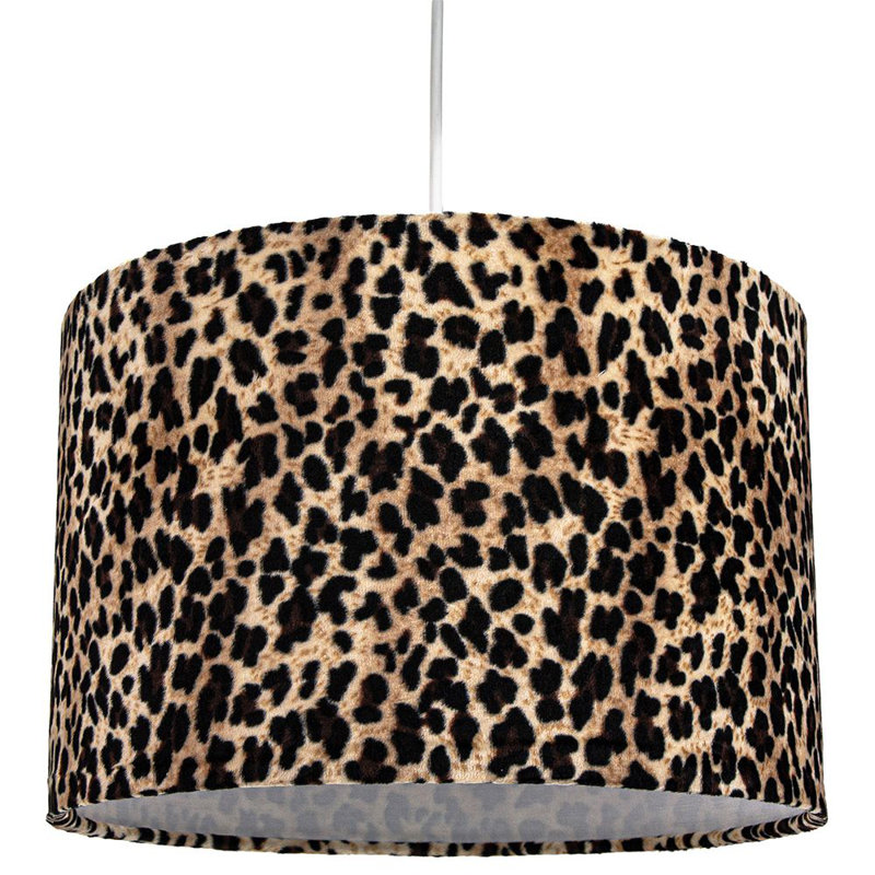 Contemporary and Vivid Peacock Print Table/Pendant Lamp Shade in Soft Cotton, Grey/Black Leopard, 20cm H x 30cm W x 30cm D