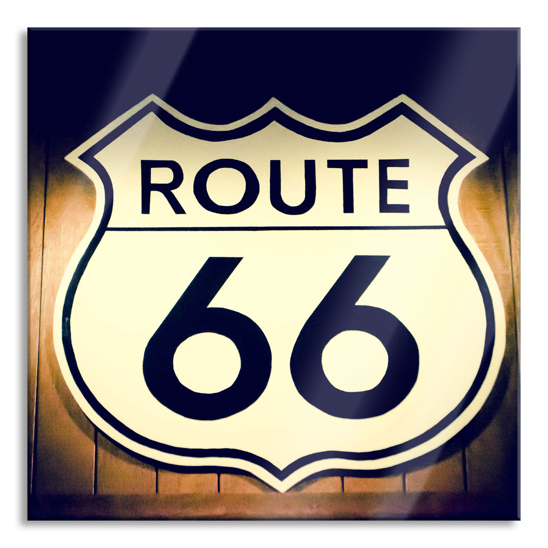 Glasbild Modernes Route 66 Schild