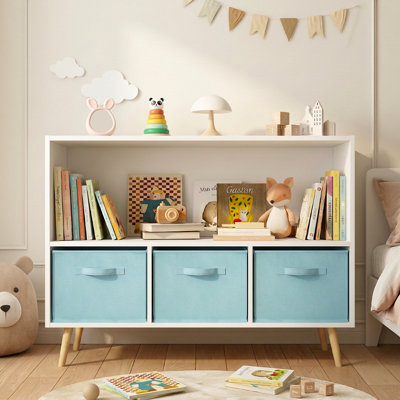 Meuble de rangement pour enfants avec 3 tiroirs pliables en tissu, tablette ouverte pour ranger les jouets, style bibliothèque/rangement pour enfants, idéal pour la salle de jeux, la chambre ou la chambre d'enfant.