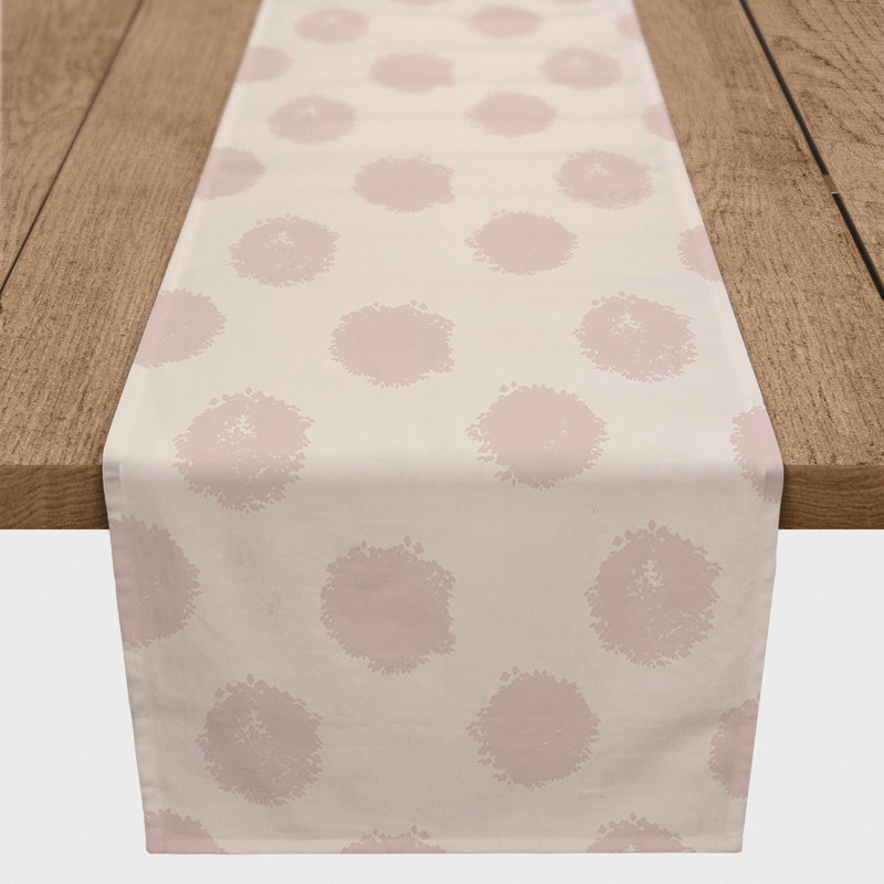 Chemin de table à pois, 72 po x 16 po, Rose / blanc