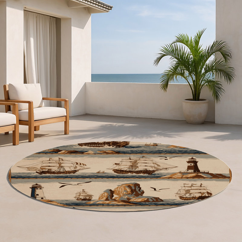 Tapis d'intérieur et d'extérieur brun français, Rond 5 pi