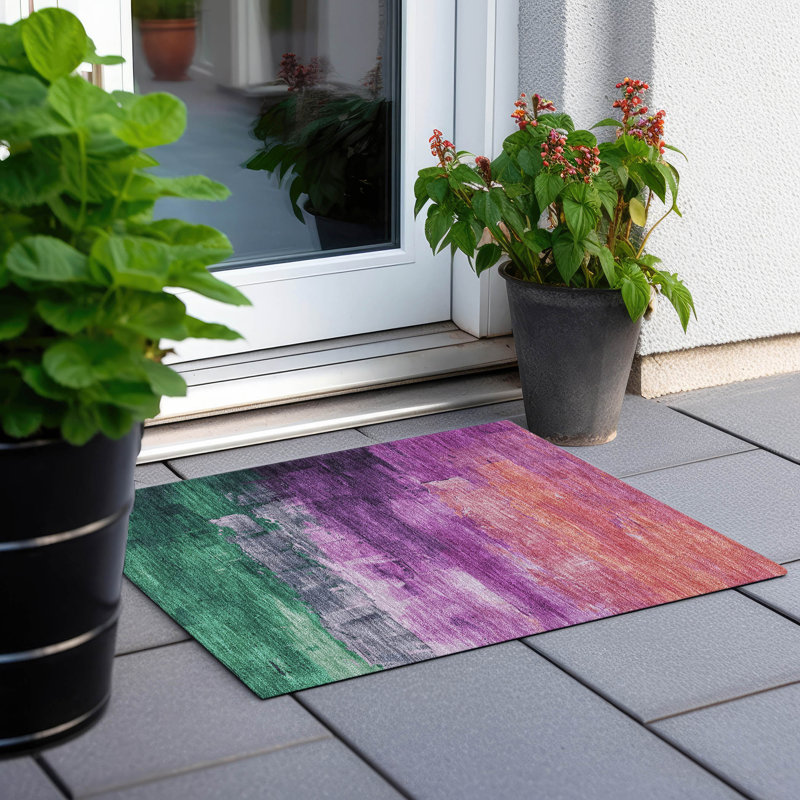 Tapis mauve intérieur / extérieur lavable à la machine Claudian ACN1479, Rectangle 1 pi 8 po x 2 pi 6 po
