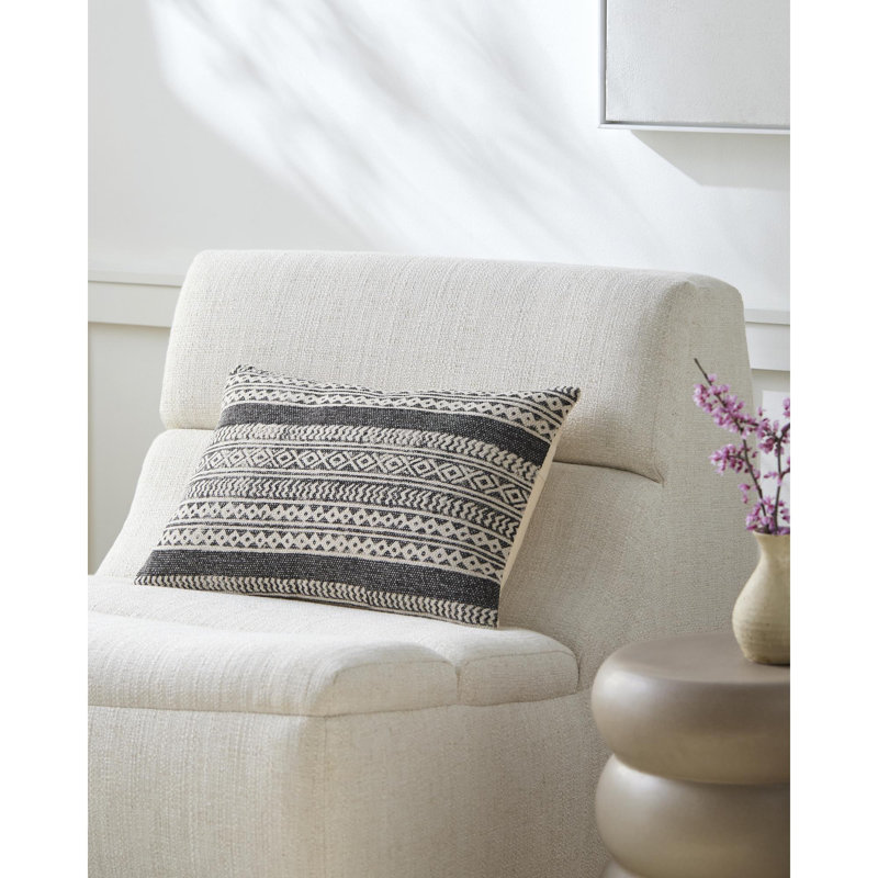 Oreiller carré en coton Zetta, Beige/noir, Housse de coussin seulement - sans coussin, 14 po x 22 po