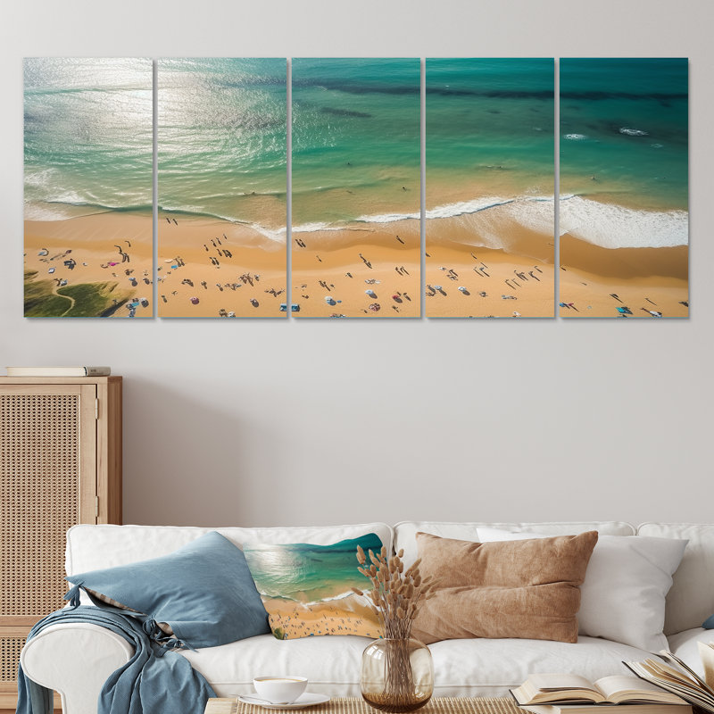 «Coastal Waves Aérienne II», art mural plage et océan 5 pièces, H 32 po x l 80 po