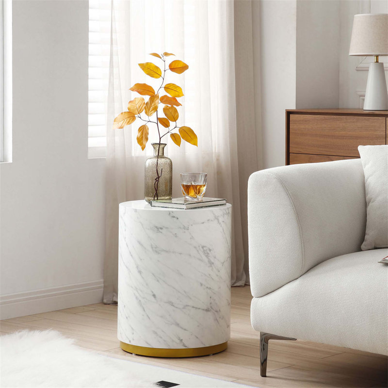 Round End Table, White, 19.6" H x 15.7" L x 15.7" W