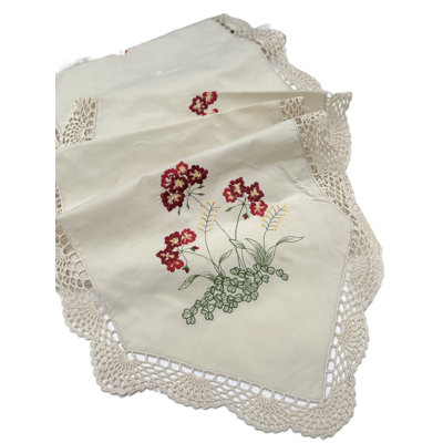 Embroidered Flowers Table Runner-Beige