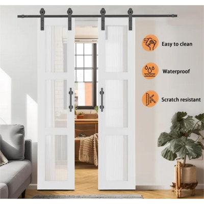 36'' x 84'' Solid + Manufactured Wood Glass with Installation Hardware Kit without Installation Hardware Kit Sliding Closet Doors