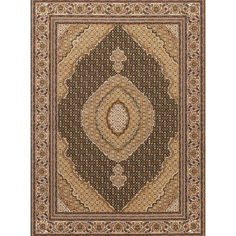 Luxueux style traditionnel 24 po Tapis X 36, médaillon noir et fabriqué à la machine, 100% polypropylène, motif médaillon rectangulaire classique, teint