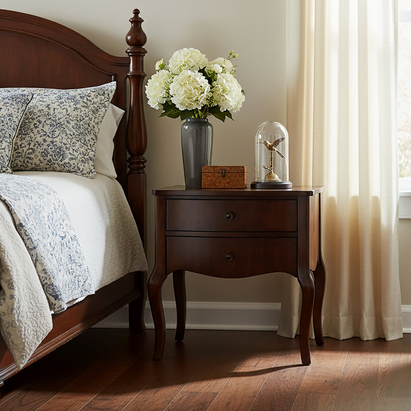 Beasley 25 in. W Rectangular Wood 2 Drawer Nightstand, Brown