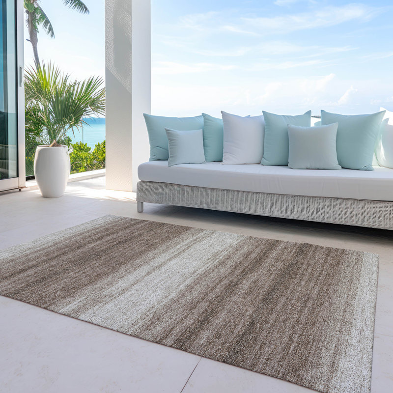 Brown and Beige 10' x 14' Synthetic Stripe Washable Rug