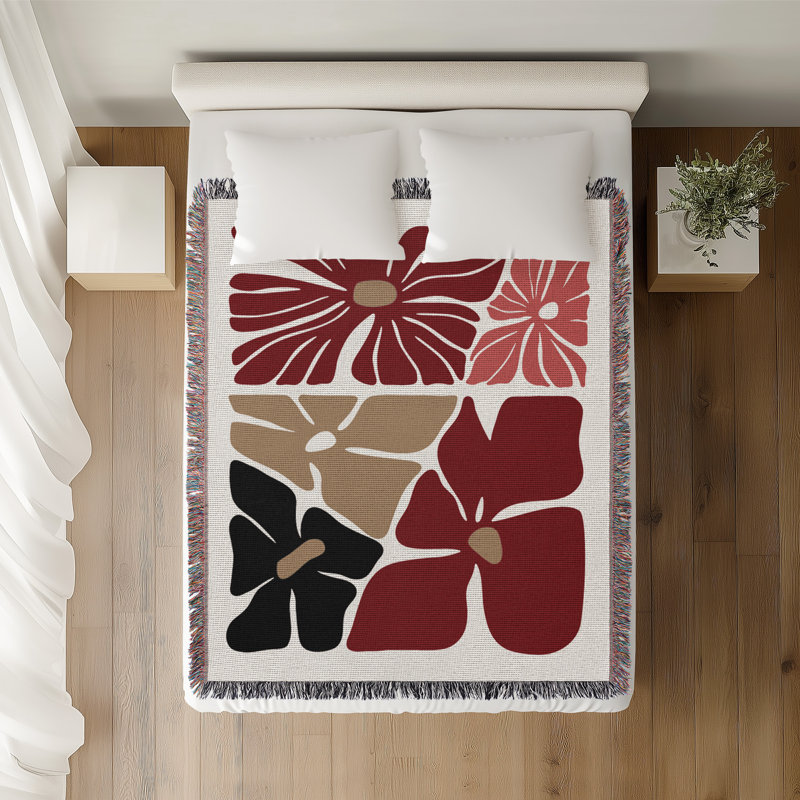 Jeté en coton Roni, Rouge, 60 x 60