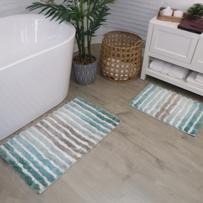 Bathroom Rugs Set of 2, Ultra Soft Microfiber Mats, Absorbent & Quick Drying, Non-Slip Rubber Backing, Machine Washable Bathroom Mats, Sink – 20x32, 24x40 Turquoise