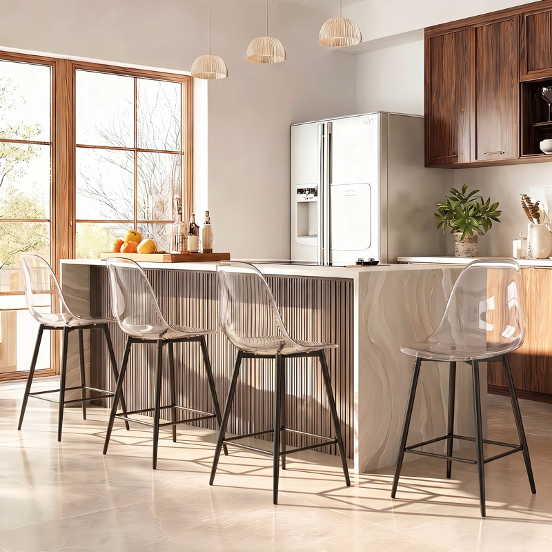 Tabourets de bar modernes de 25,5 po de hauteur comptoir en acrylique transparent avec structure en métal et repose-pieds, 4