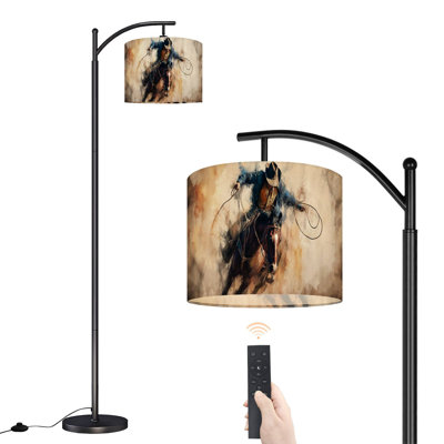 Arc Floor Lamp with Adjustable Lampshade Vintage Boho Ranch Southwestern Farmhouse Cowboy Horse Standing Lamp 3 Color Temperatures Dimmable Tall Pole Lamp with Foot Switch for Bedroom
