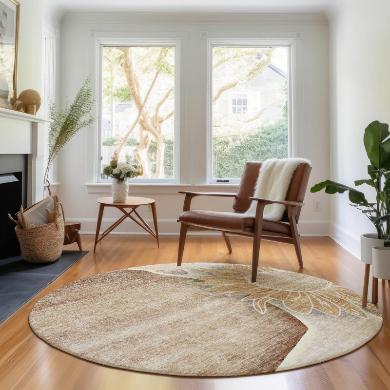 Premium Machine Washable Prisco Brown Rug, Round 8'