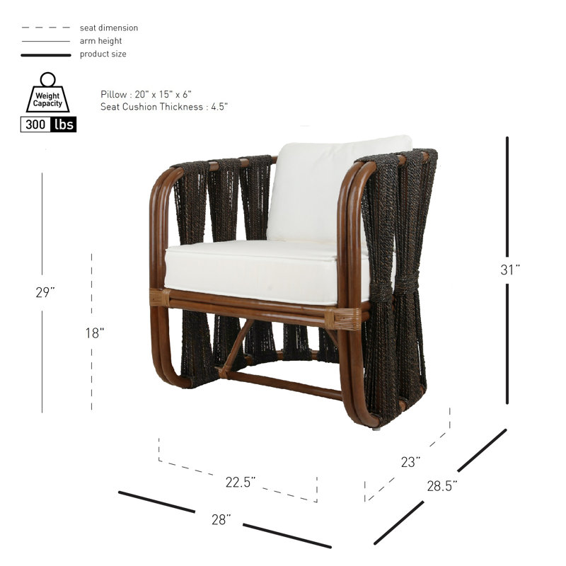 Avalee Rattan Accent Arm Chair, Brown/Abaca