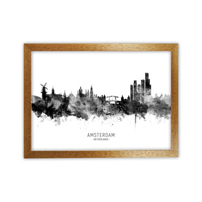 Amsterdam Netherlands Skyline Black White City Name by Michael Tompsett - 1 Piece Wall Art