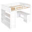 Lit mezzanine blanc avec et tiroirs - offre une expérience de sommeil confortable. Lit double, tablettes et bureau dans l'espace fonctionnel pour les adultes. Fabrication en bois massif. Aucun sommier n'est requis.-921884524-921884499