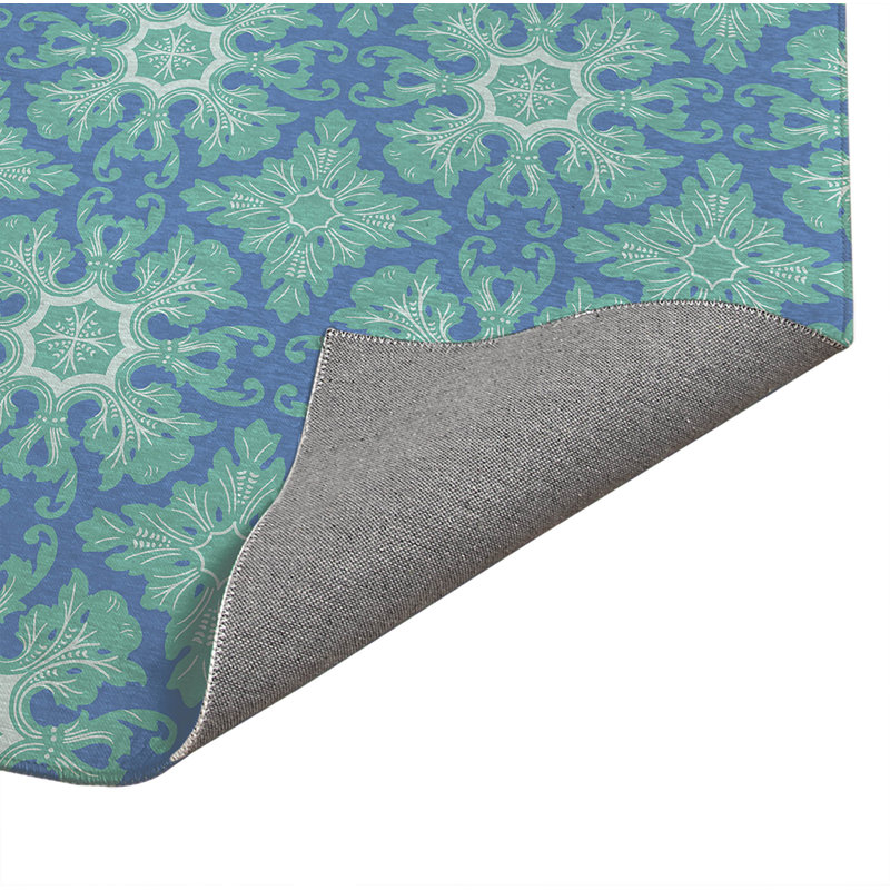 Tapis de bureau léger damas à profil bas antidérapant, L 84 po x P 60 po, Pervenche