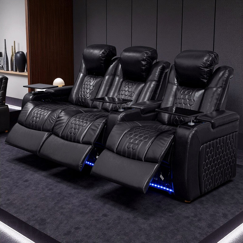 93.3"With Power Recliner Function 3 PC Made Withtop-Grain Nappa,Fully Adjustable Relaxation,Smart Charging,Dynamic RGB With LED Light Lighting
