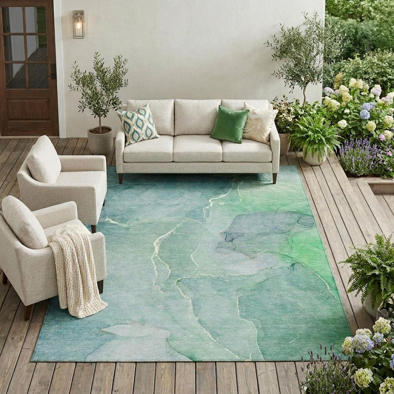 Tapis extérieur lavable antidérapant 10 pi x 14 pi bleu sarcelle