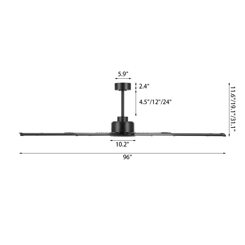 Ventilateur de plafond intérieur sans lumière, avec télécommande, Noir, noir, noir, noir, 96"