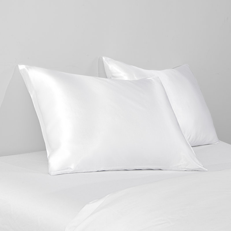 Taies d'oreiller en satin avec fermeture à enveloppe, Blanc, Taie d'oreiller taille très grand