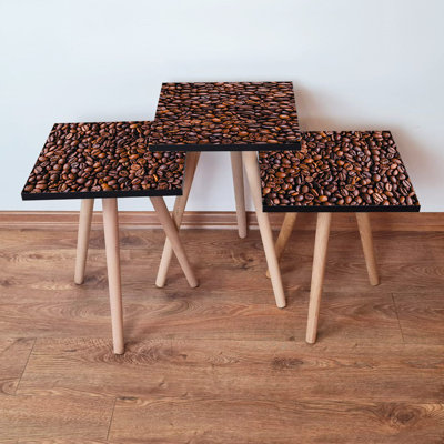 Modern Nesting Table Set (3 Pieces), Brown MDF with Beech Wood Legs, Larger Table: 13.8 x 20.5 x 13.8 in | Medium Table: 13.8 x 18.5 x 13.8 in | Smaller Table: 13.8 x 16.5 x 13.8 in | Stylish & Functional Design for Living Room & Office