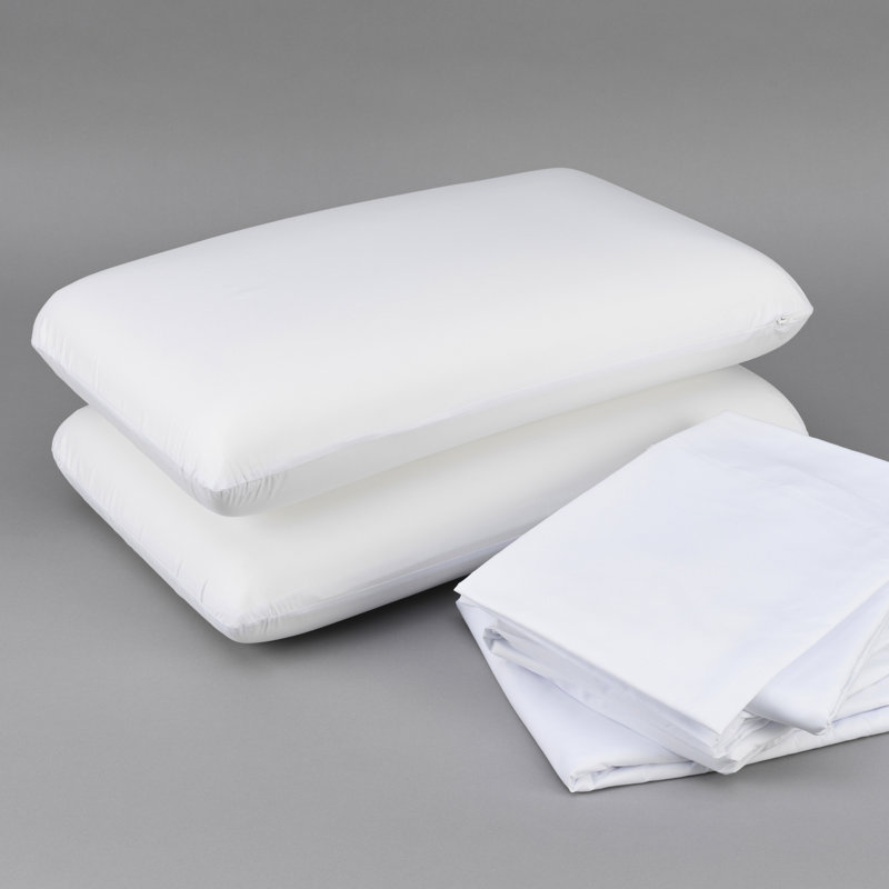 Literie refroidie pour très grand lit - oreillers en mousse viscoélastique moulée, draps blancs, protège-matelas avec drap, sommeil réparateur
