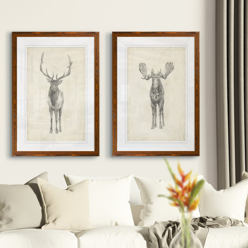 " Moose Study " by Antonyus Bunjamin (Abe) 2 - Pieces, 24" H x 18" W, Framed Print with Mat, Maple