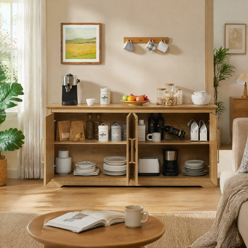 Grande armoire buffet 67 po avec rangement, armoire à vin Farmhouse, Naturel