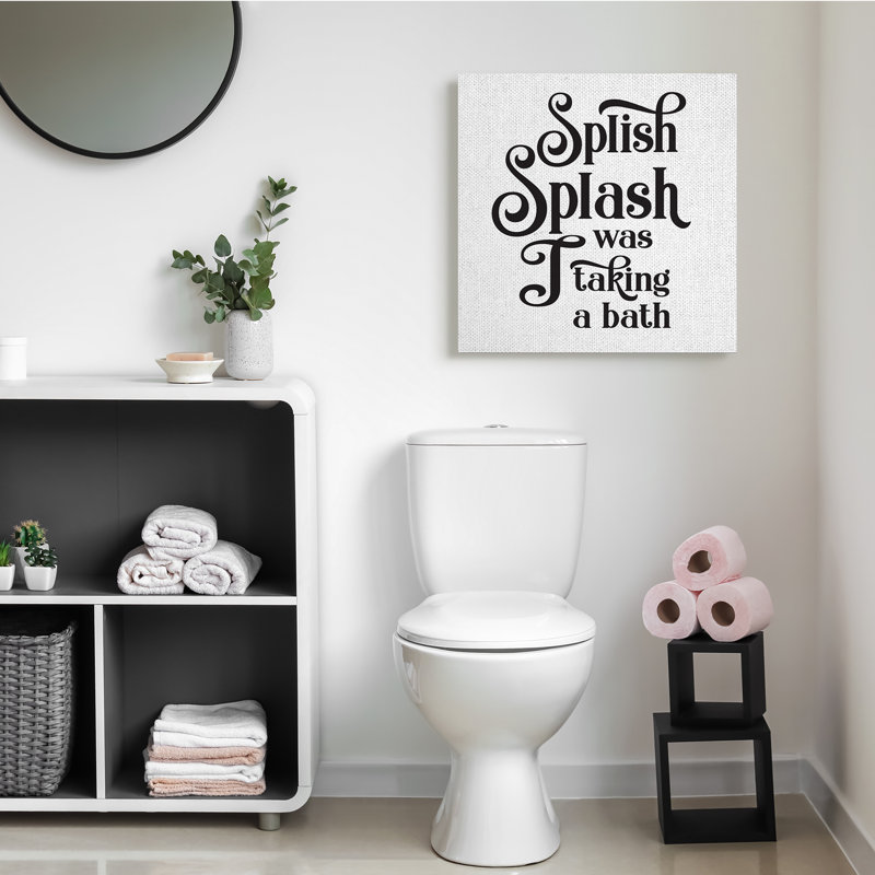 «Splash prenant Bath Playful Bathroom» par lettré et doublé - art textuel, H 30 po x l 30 po x P 1,5 po, Toile tendue