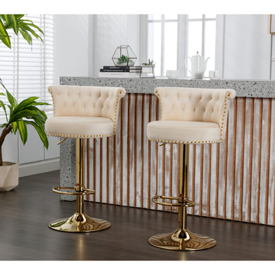 Chaise de bar pivotante en velours 360 ° UNIS UNI WIN, dossier fabriqué à la main à hauteur réglable en un clic, chaise de salle à manger à coussin très doux, chaise de bar moderne sur îlot de cuisine, café 2 pièces / ensemble
