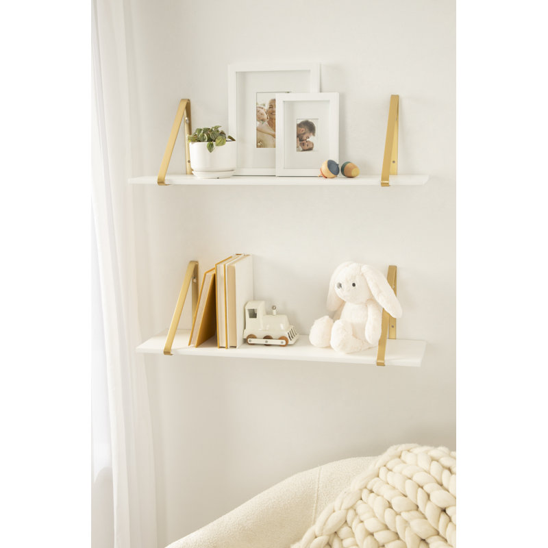 Tablette de support en sapin Mcmartin, Blanc / Doré, H 8,27 po x l 27,50 po x P 6,89 po