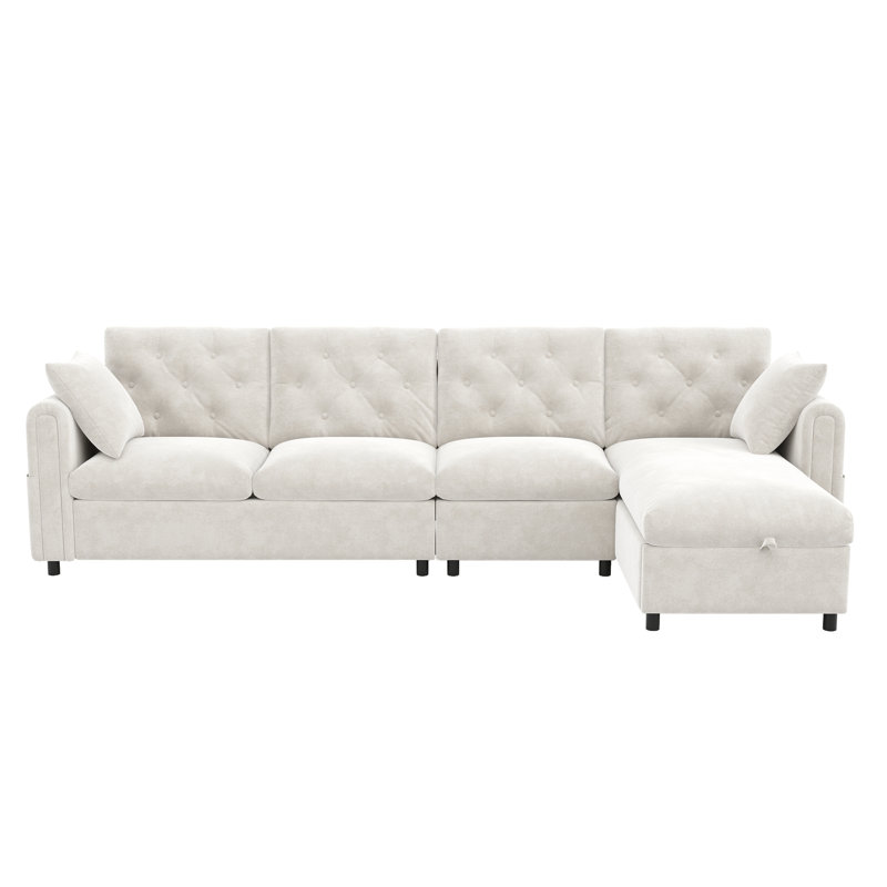 4 Seater Velvet Sofa, Beige