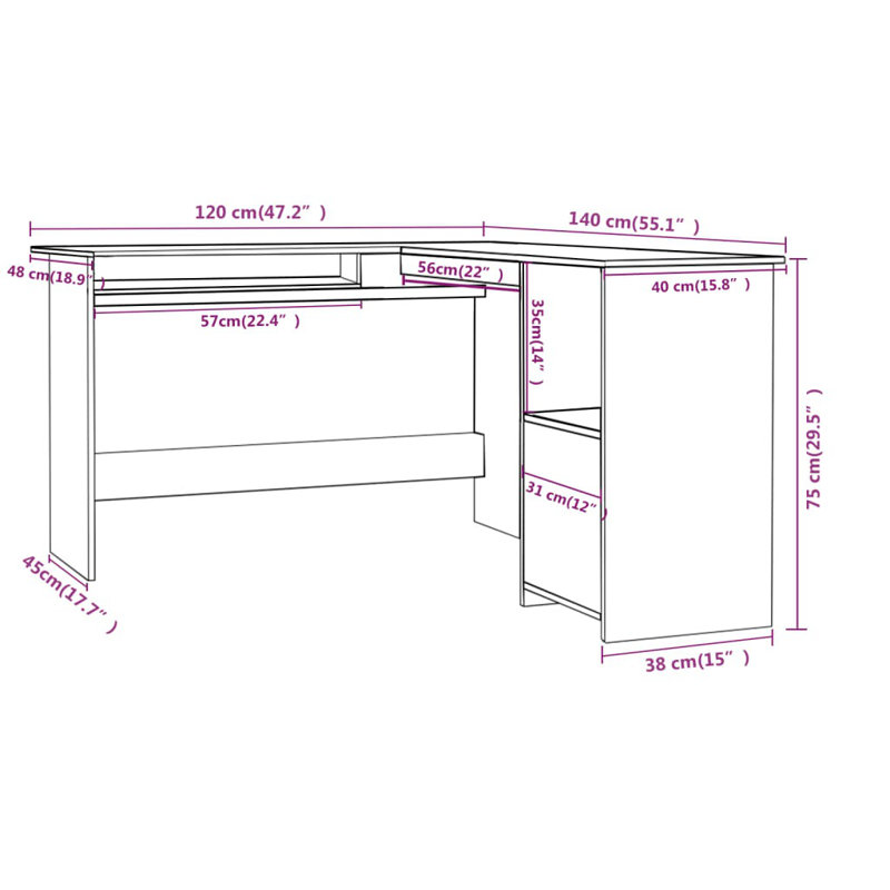 Corliss Corner Desk Computer Desk Study L-shaped Desk Table Engineered Wood, Sonoma Oak