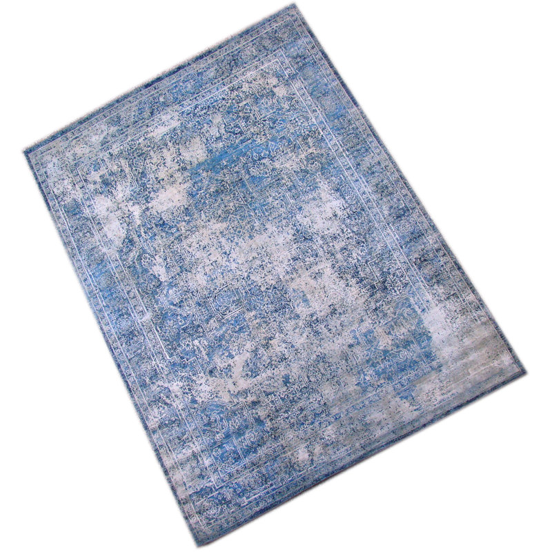 Tapis ivoire / bleu noué à la main de haute qualité