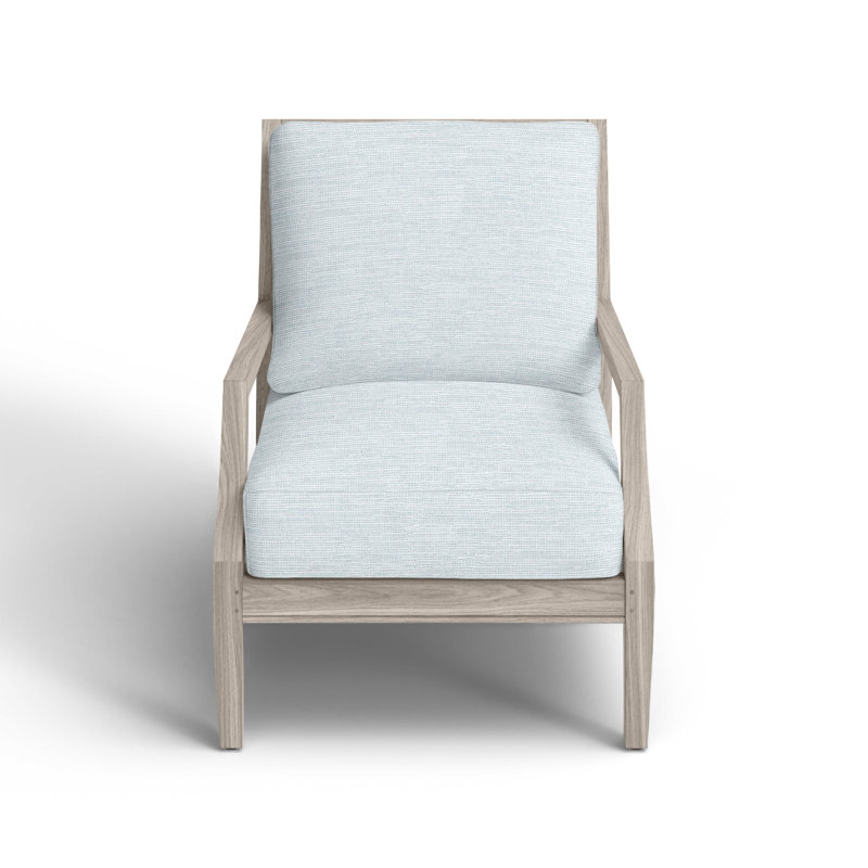 Haley Teak Patio Chair with Cushions, Oyster Teak, No welt + Standard fill, Paper Sky