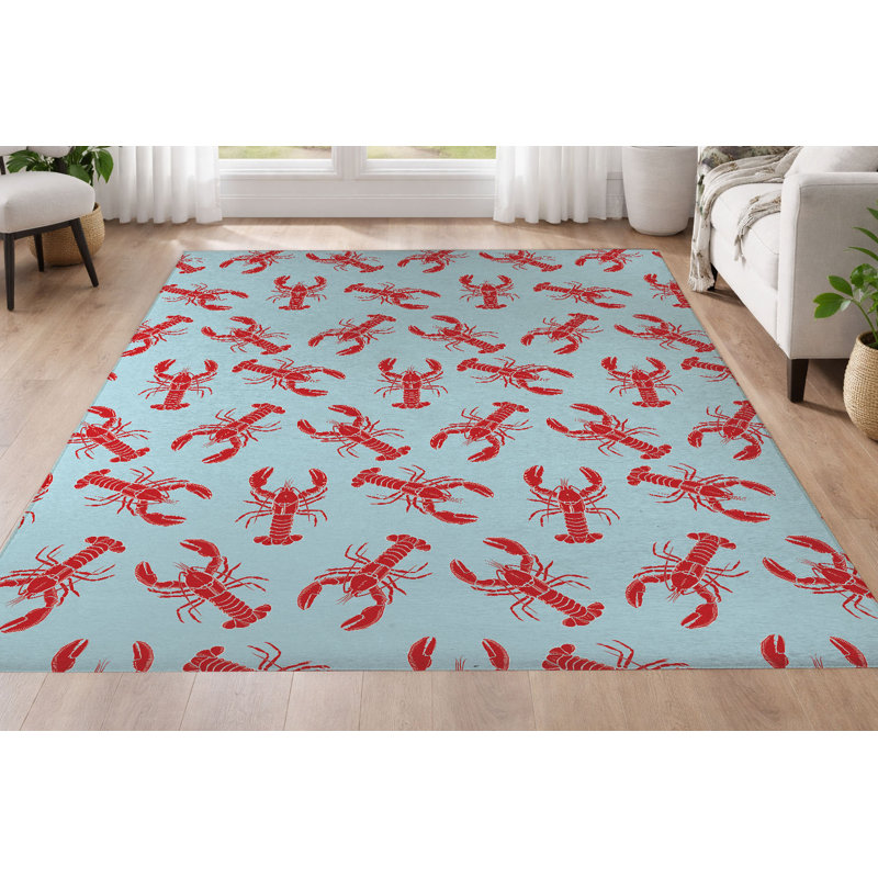 Lobster Ultra-Thin Low Profile Area Rug, Blue,  Rectangle 8' x 10'
